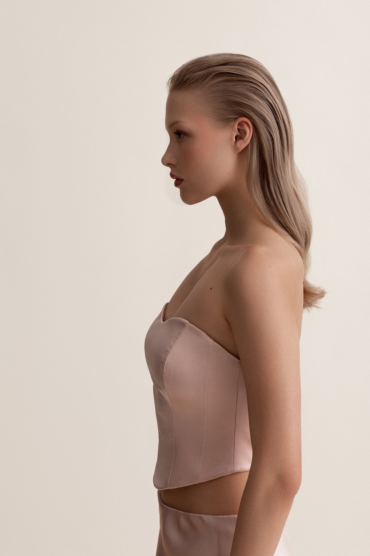 Silk corset top in blush