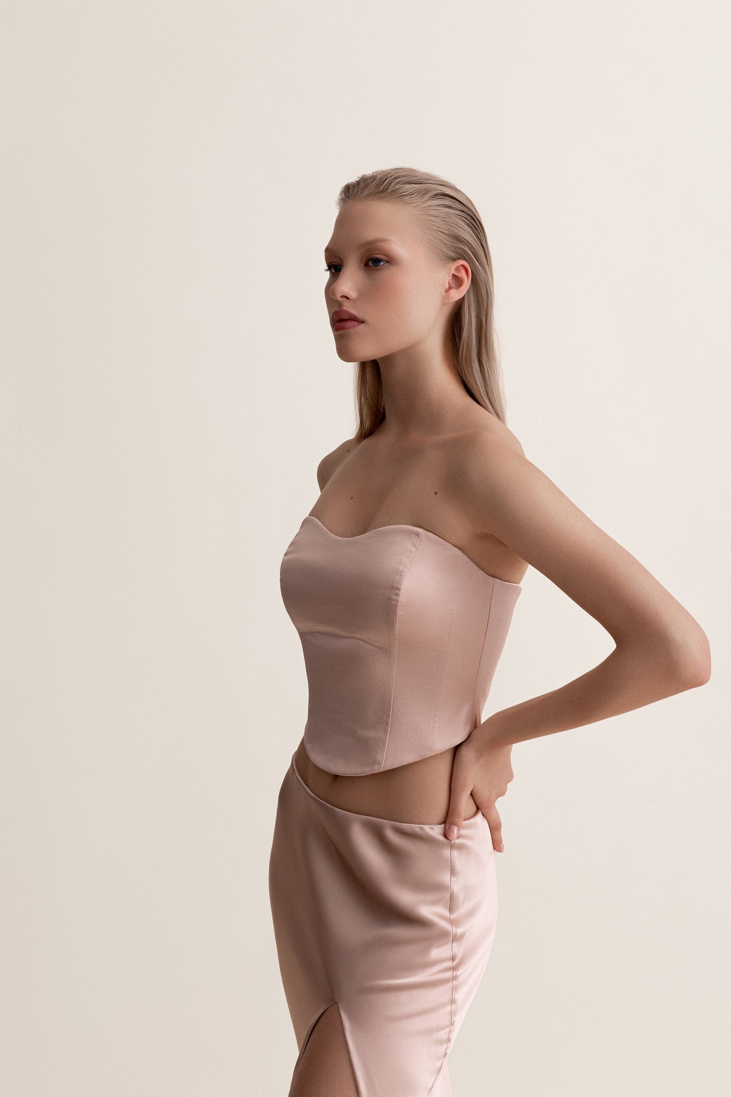 Silk corset top in blush