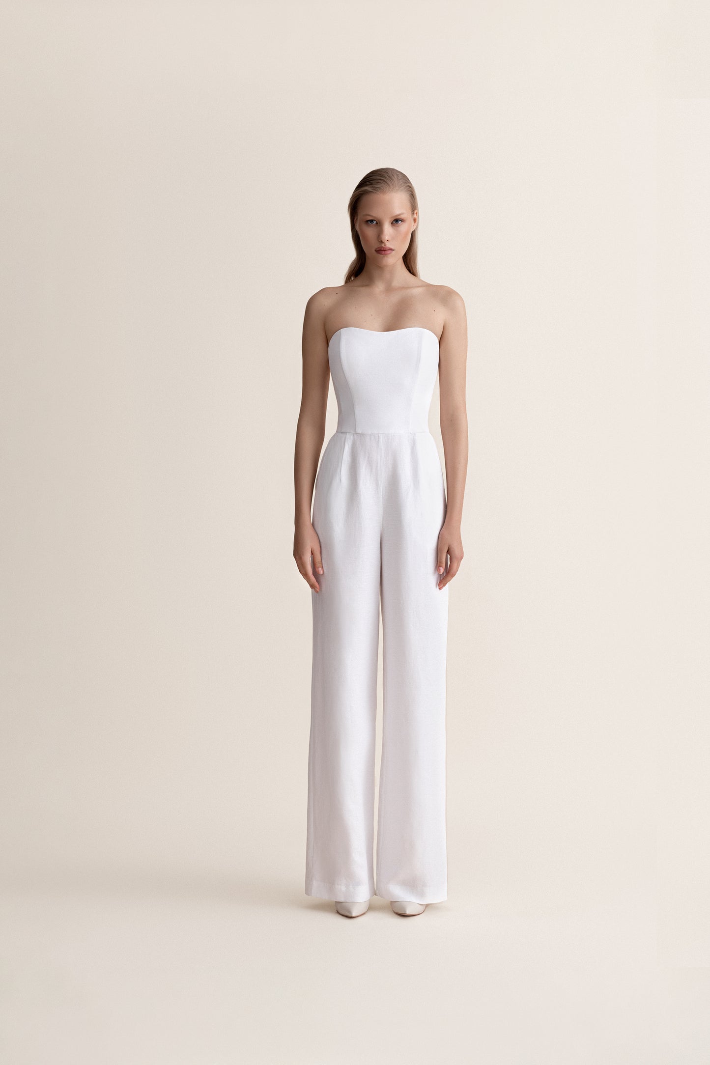 Linen blend jumpsuit with corset top