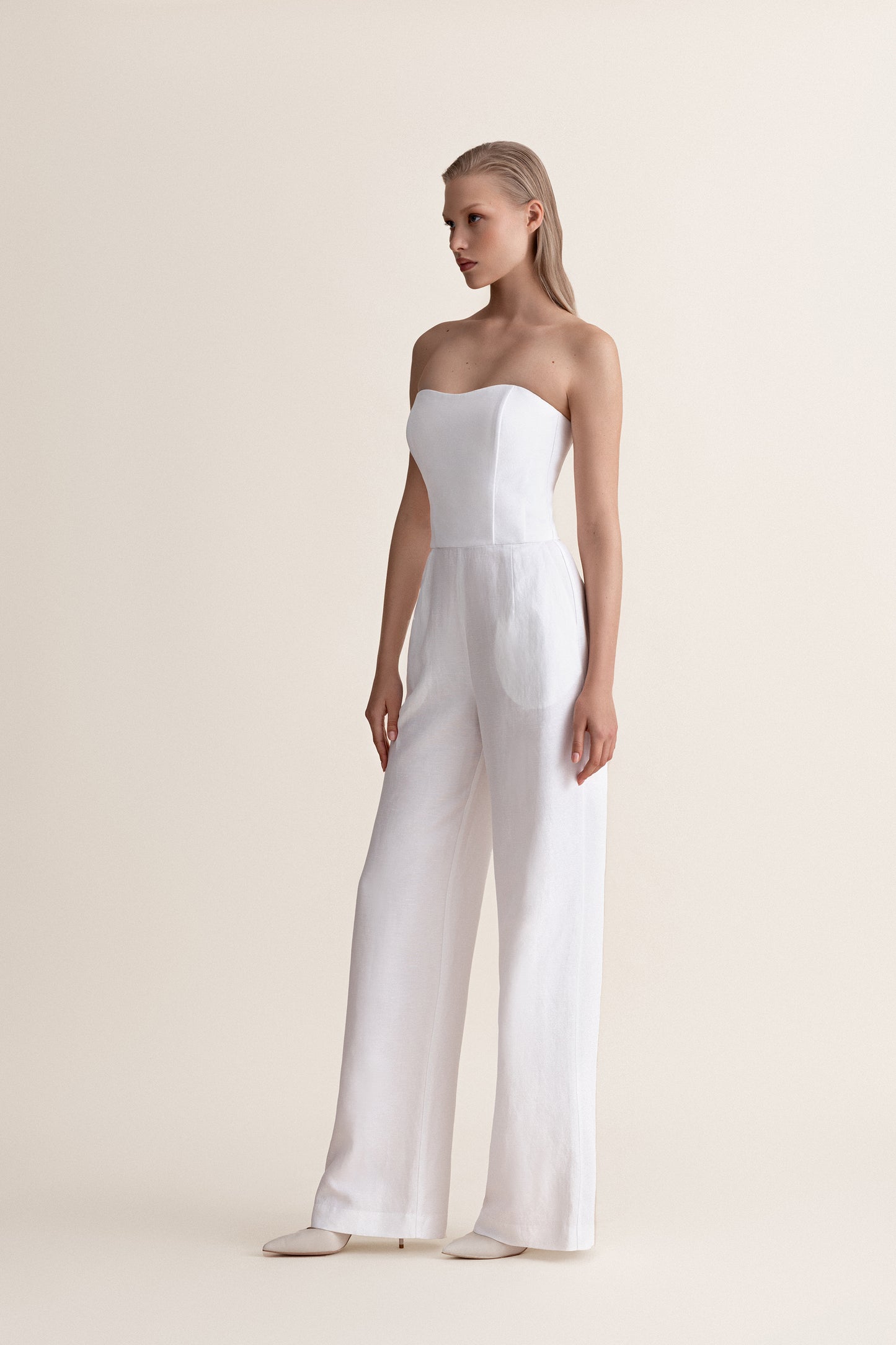 Linen blend jumpsuit with corset top