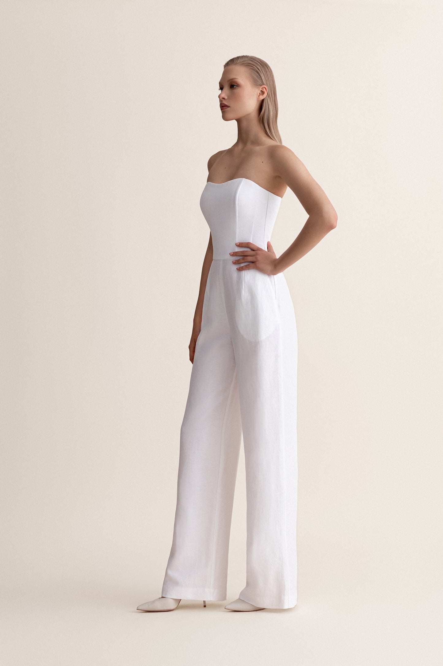 Linen blend jumpsuit with corset top