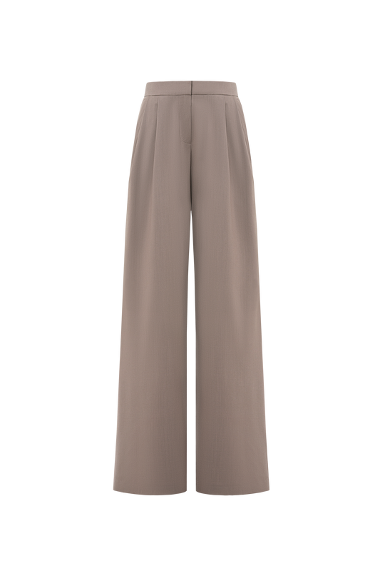 Wool Wide Leg Trousers in Brown