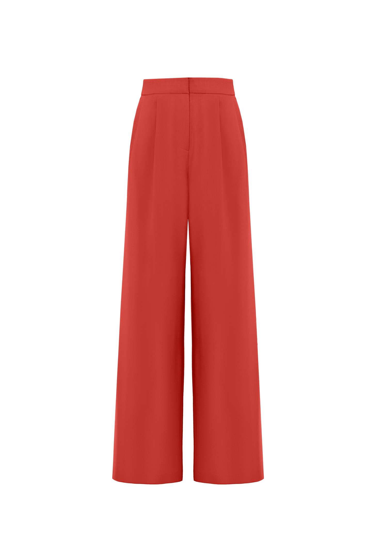 Wool Wide Leg Trousers in Red