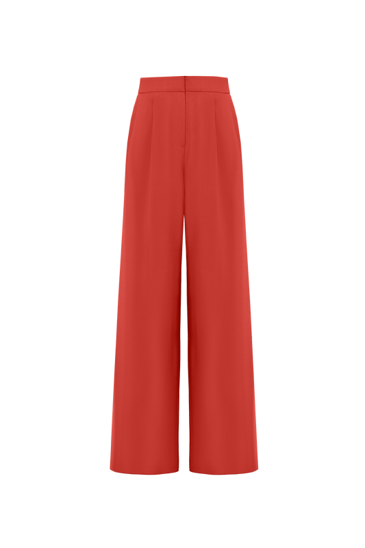 Wool Wide Leg Trousers in Red