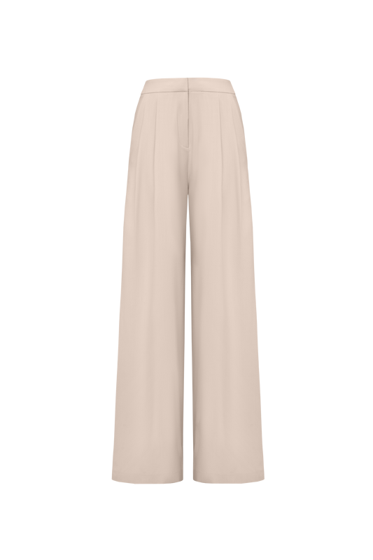 Wool Wide Leg Trousers in Blush