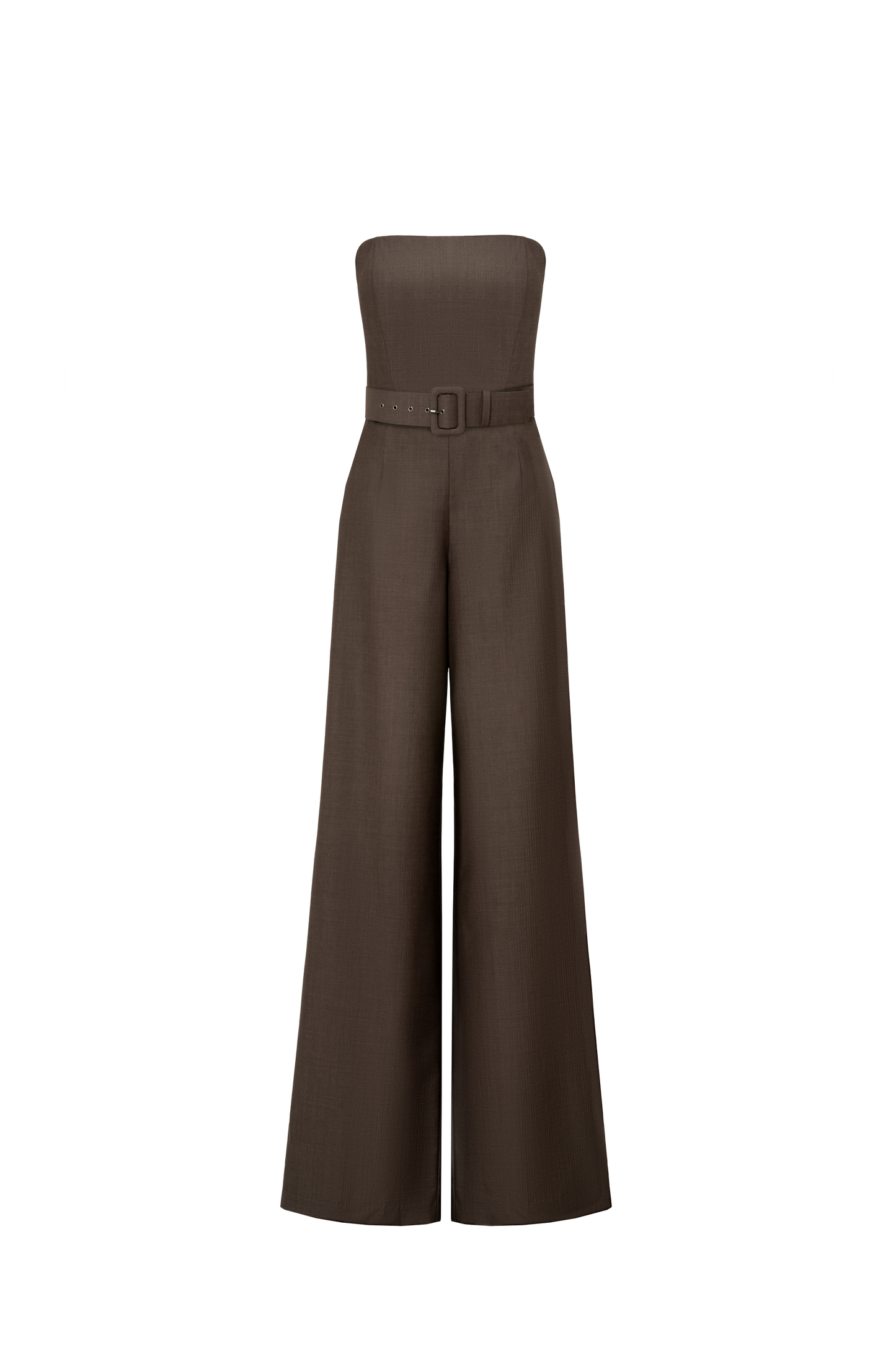 Wool Belted Jumpsuit in Brown