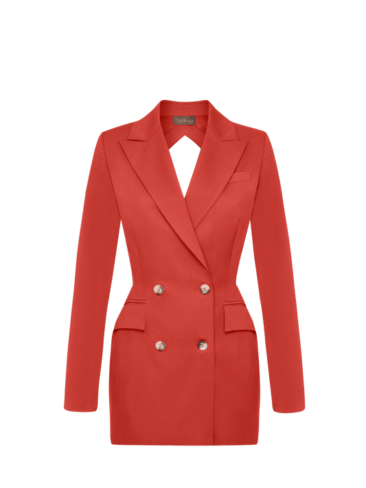 Wool Open-Backed Blazer Dress in Red